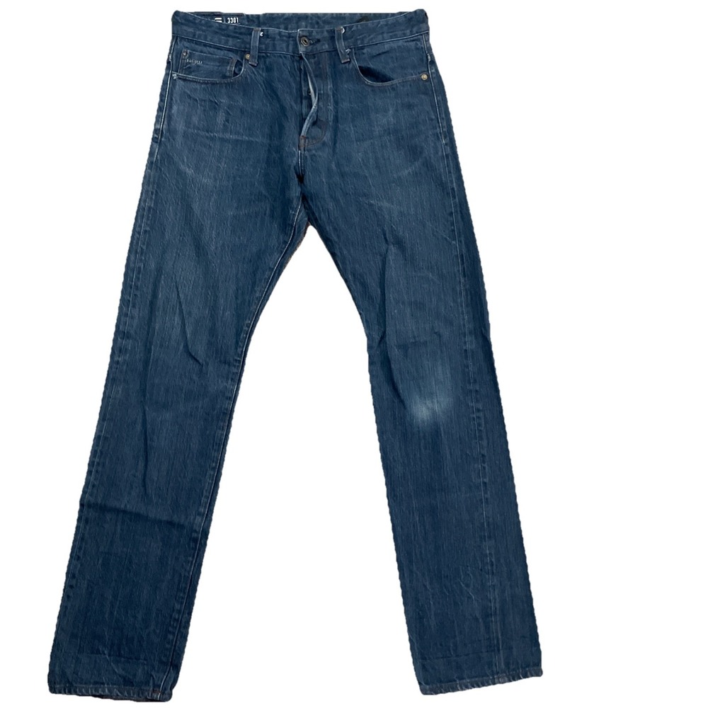 G-Star Raw Mens 3301 Button Fly Tapered Leg Blue Jeans Size 32x34